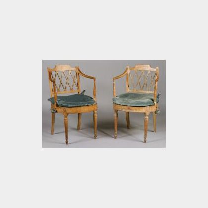 Pair of Italian Neoclassical Caned Fauteuils