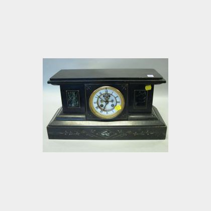 French Black Marble Mantel Clock. 