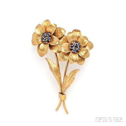 18kt Gold and Sapphire Flower Brooch, Tiffany & Co.