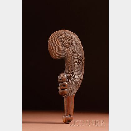 Maori Carved Wood Billhook Hand Club