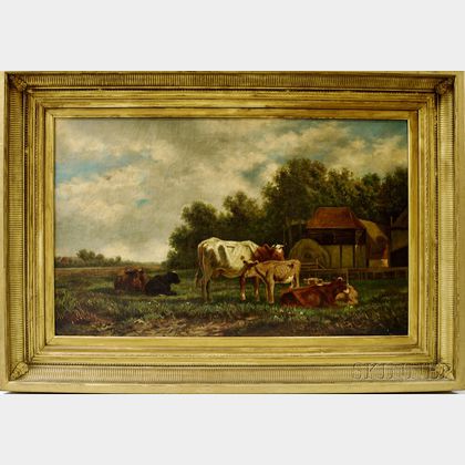 Attributed to Sara North (American, 19th Century) Landscape with Cattle by a Farm