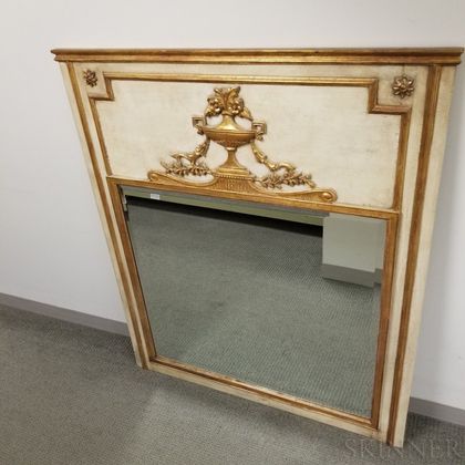 Large Neoclassical-style Gilt and Painted Overmantel Mirror