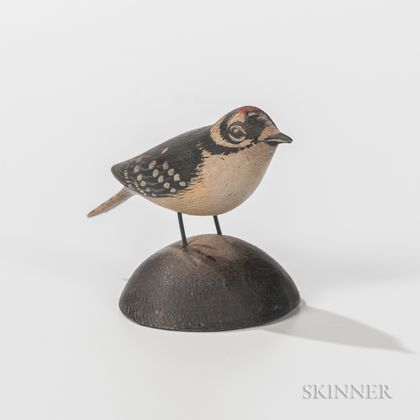 Elmer Crowell Carved and Painted Miniature Downy Woodpecker
