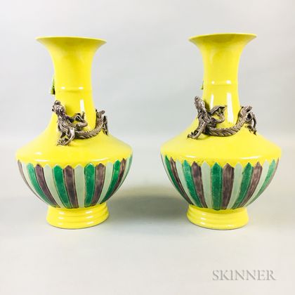 Pair of Yellow-glazed Vases