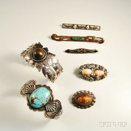 Group of Arts & Crafts Sterling Silver and Silver-plated Native American Jewelry