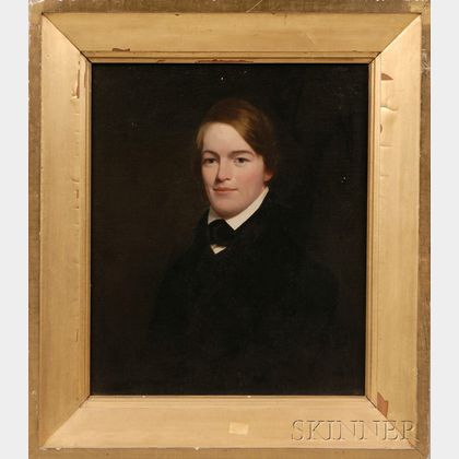 19th Century American School Oil on Canvas Portrait of a Young Man