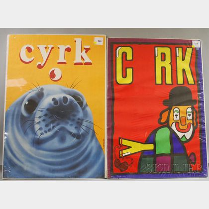 Two Circus Posters: Jan Mlodozeniec (Polish, 1929-2000),CYRK [Clown with a Sling], 