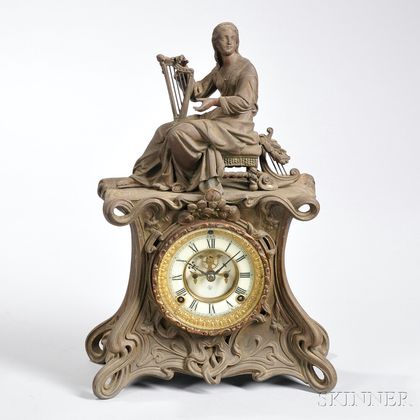 Ansonia Art Nouveau Cast Metal Mantel Clock