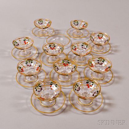 Set of Eleven Gilt and Enameled Sherbets and Saucers.