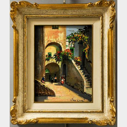 Gustave Lino (French, 1893-1961) Street Scene with Arches and Flowers, Capri