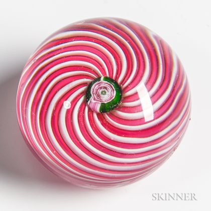 Clichy-la-Garenne Pink and White Swirl with Rose Paperweight