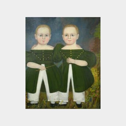 American School, Early 19th Century Portrait of the Twins in Green