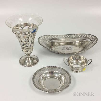 Four Pieces of Sterling Silver Reticulated Tableware