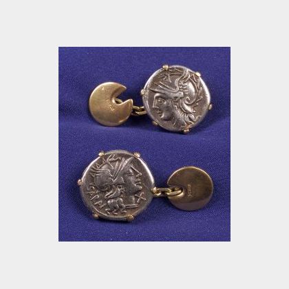 Antique 18kt Gold and Ancient Coin Cuff Links, Wiese