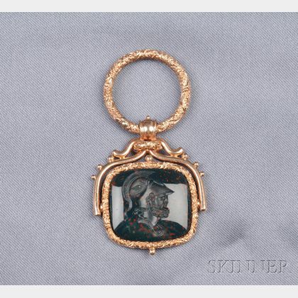 Antique 14kt Gold and Bloodstone Intaglio Fob