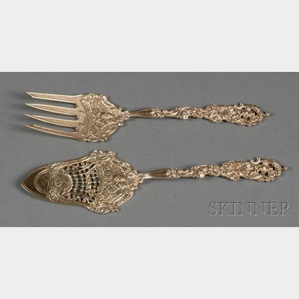 Pair of Dutch-style Goldwashed Sterling Flatware Servers