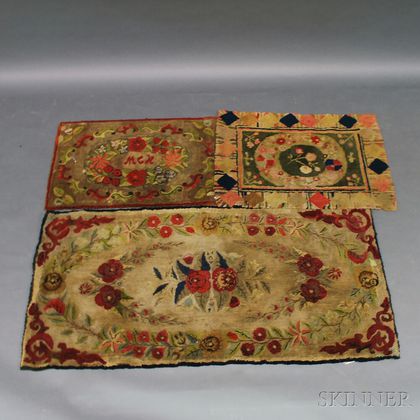 Three Floral Hooked Rugs