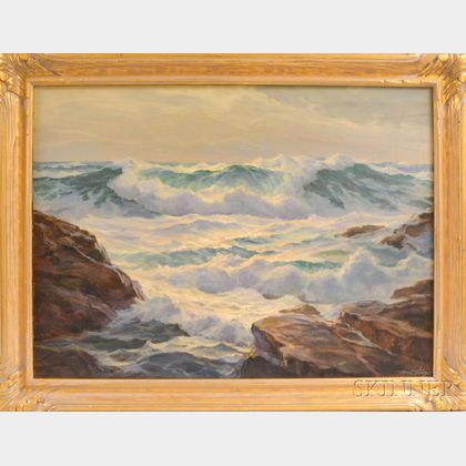 William Columbus Ehrig (American, 1892-1969) Rough Seas on a Rocky Coast