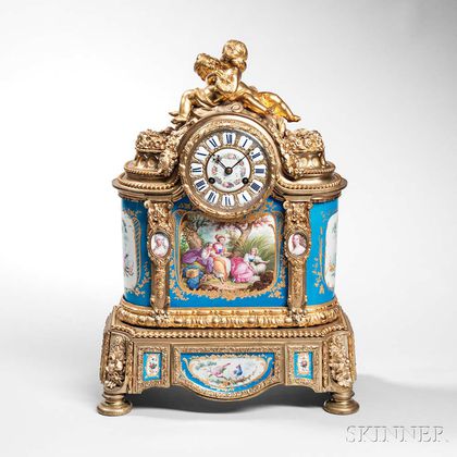 Sevres-type Porcelain-mounted Gilt-bronze Mantel Clock
