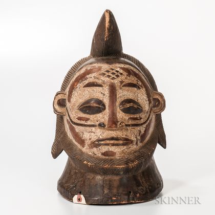 Cameroon Carved Wood and Painted Helmet Mask