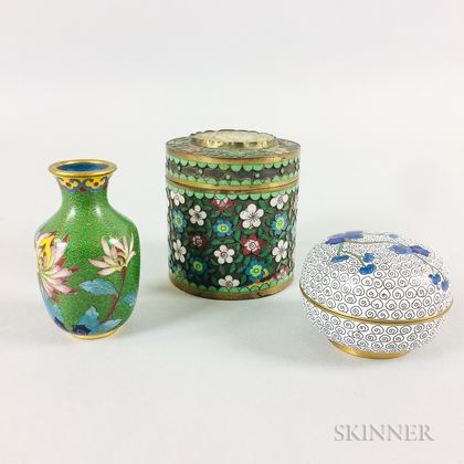 Two Small Cloisonne Boxes and a Vase