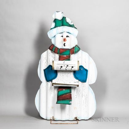 Polychrome Sheet Metal Caroling Snowman
