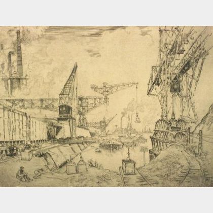 Joseph Pennell (American, 1860-1926) Cranes at Duisburg