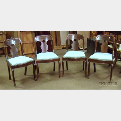 Set of Empire Mahogany and Mahogany Veneer Side Chairs with Upholstered Slip Seats. 