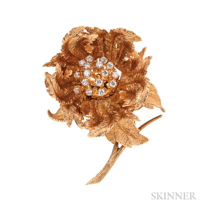 18kt Gold and Diamond Flower Brooch, Hammerman Brothers