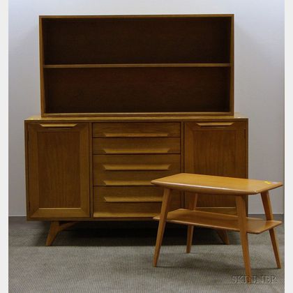 Jamestown Lounge Co. Mid-century Modern Oak Two-Part Dining Breakfront and a Heywood-Wakefield Modern Champagne... 