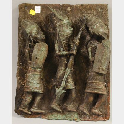 Benin-style Bronze High Relief Figural Plaque
