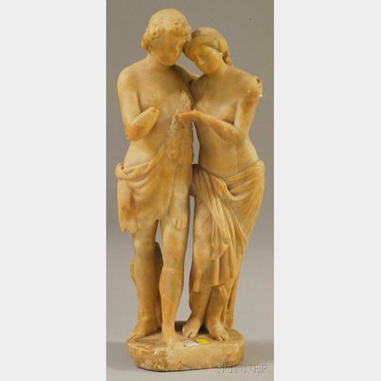Italian Carved Alabaster Figure of Hercules and a Maiden