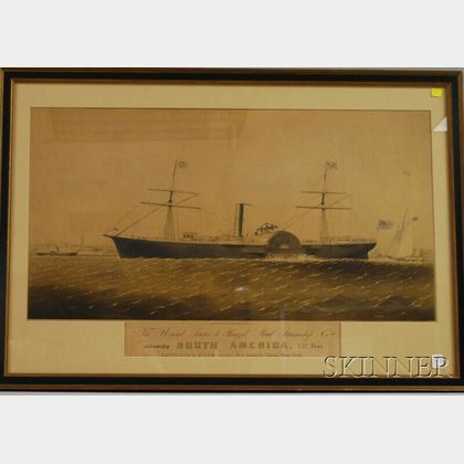 Endicott & Co. Lithograph The United States & Brazil Mail Steamship Co. Steamship America