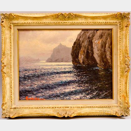 Guido Odierna (Italian, 1913-1991) Coastal View with Rocks.