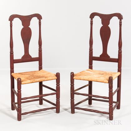 Pair of Red-painted Vase-back Chairs