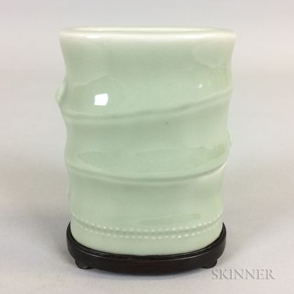 Small Celadon-glazed Brush Holder