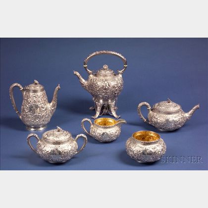 J.E. Caldwell & Co. Sterling Repousse Six Piece Tea and Coffee Service