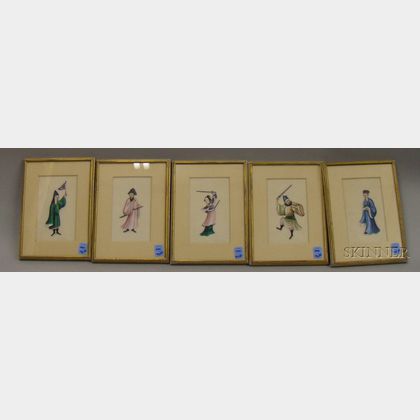 Five Framed Chinese Pith Paper Pictures. 