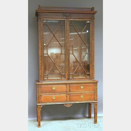 Regency-style Glazed Carved Maple Book Cabinet