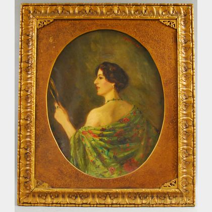 Camille Kufferath (Possibly French, 19th/20th Century) Portrait of a Woman Holding a Mirror