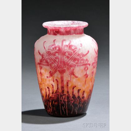 Le Verre Francais Cameo Glass Rhododendrons Vase