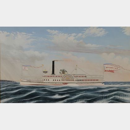 James Bard (American, 1815-1897) Portrait of the Sidewheeler Steamboat NEVERSINK .