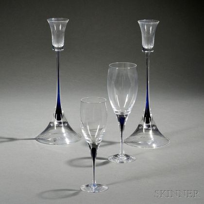 Group of Orrefors Intermezzo Pattern Colorless and Cobalt Blue Crystal Stemware