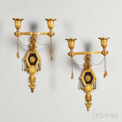 Pair of Empire-style Gilt-bronze Two-light Sconces