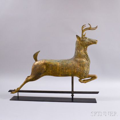 Gilt and Molded Copper Leaping Stag Weathervane