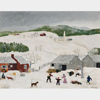 Anna Mary Robertson, called Grandma Moses (American, 1860-1961) Catching the Turkey, Thanksgiving