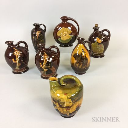 Seven Royal Doulton Kingsware Ceramic Decanters