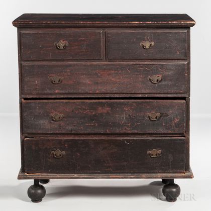 Early Black-painted Ball-foot Blanket Chest