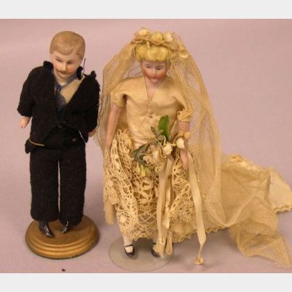 Bisque Doll House Man and Bride