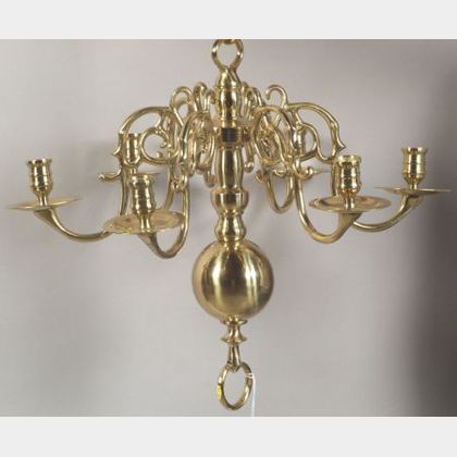 Dutch 18th Century-style Brass Six Light Chandelier